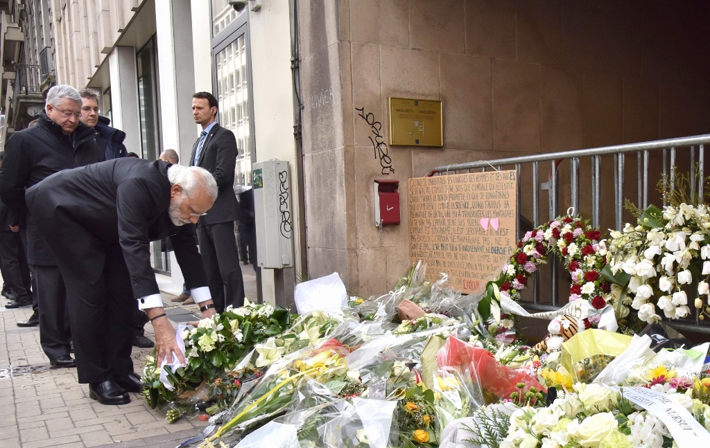 Indian PM Modi pays homage to victims of terror attack at the Maelbeek Metro station in Brussels, Belgium on March 30, 2016