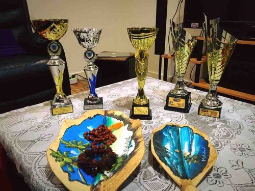 Willbur's trophies for his 3 Natural Bodybuilding titles in 2016
