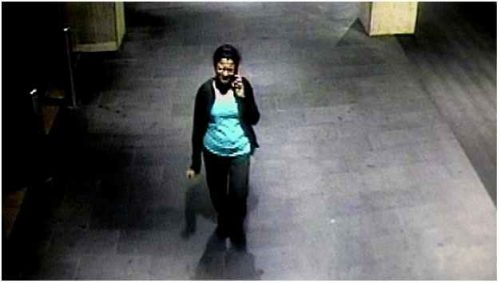 Prabha Kumar talks to her husband as she walks home from Parramatta station on March 7, 2015. Photo: NSW Police