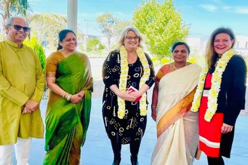 Minister Spence with Ms Kilkenny at Shri Shiva Vishnu Temple