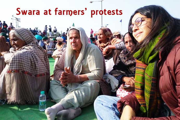 Swara at Farmers protests at Singhu border